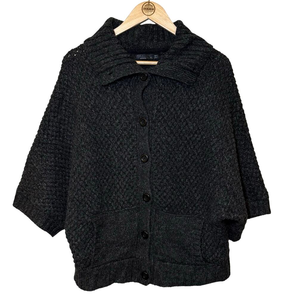 Prana Sweater Milone Chunky Knit Oversized Button Half-Sleeve Gray Women’s XL